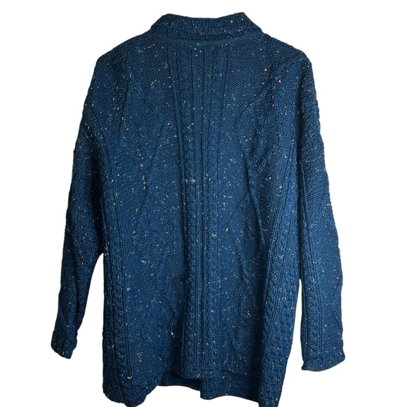 Carraig Donn Aran Irish Fisherman Sweater Marled Blue Speckled Pure New Wool M - Picture 5 of 10